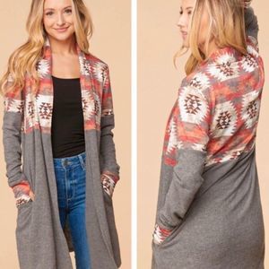 Tribal Print Midi Length Cardigan